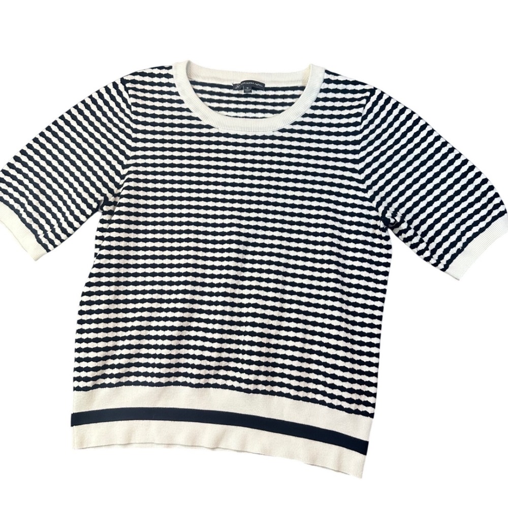 Adrianna Papell Black White Striped Short Sleeve Knit Top AD1S301994 Womens M